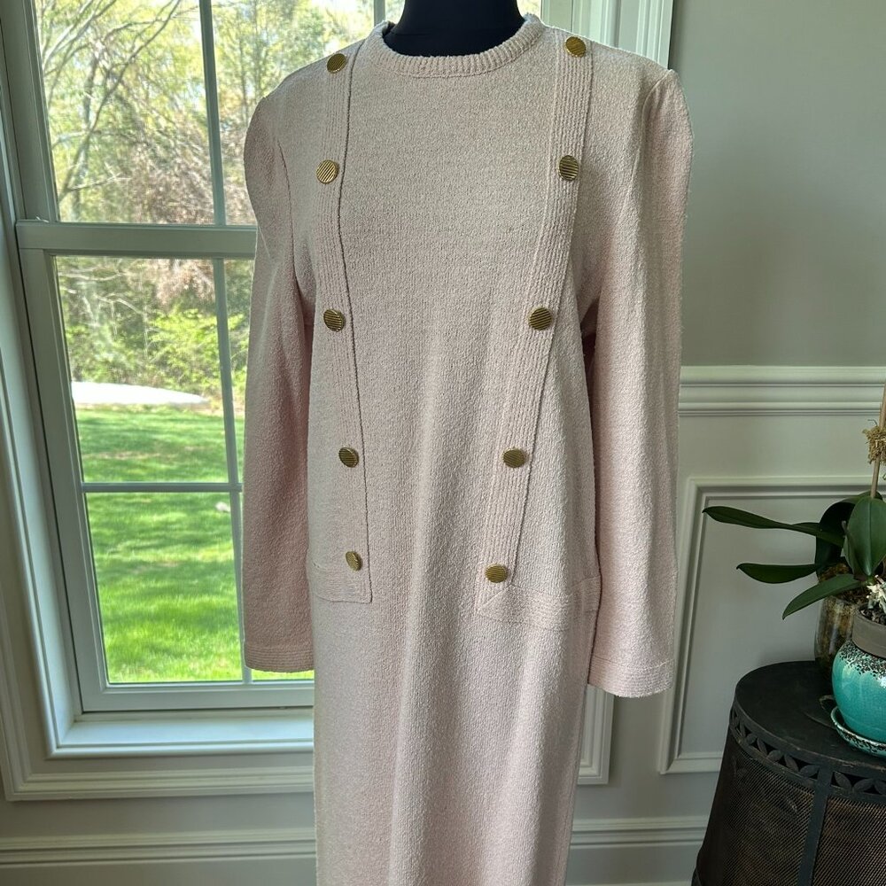 Vintage Pale Pink Dress w/Gold Trim Buttons ~ Women's Medium